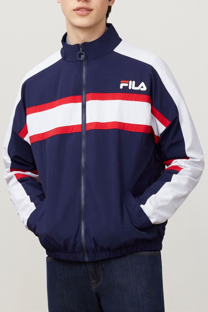 Fila Jacket Carter Woven Mens Navy/White/Red - India KSH-063981